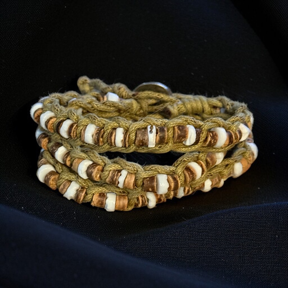 Calypso Studios woven shell hemp wrap bracelet